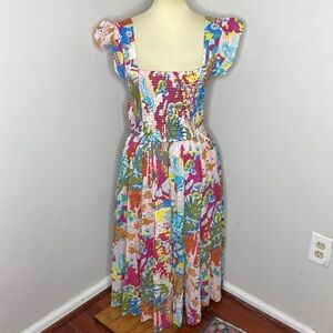 New‎ Caroline Constas Claudia Floral Print Flutter Sleeve Open Back Midi Dress